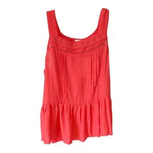Ember Women's Tank Top NWT Sz XL Coral Summer Lattice Design Ruffle Hemlin…